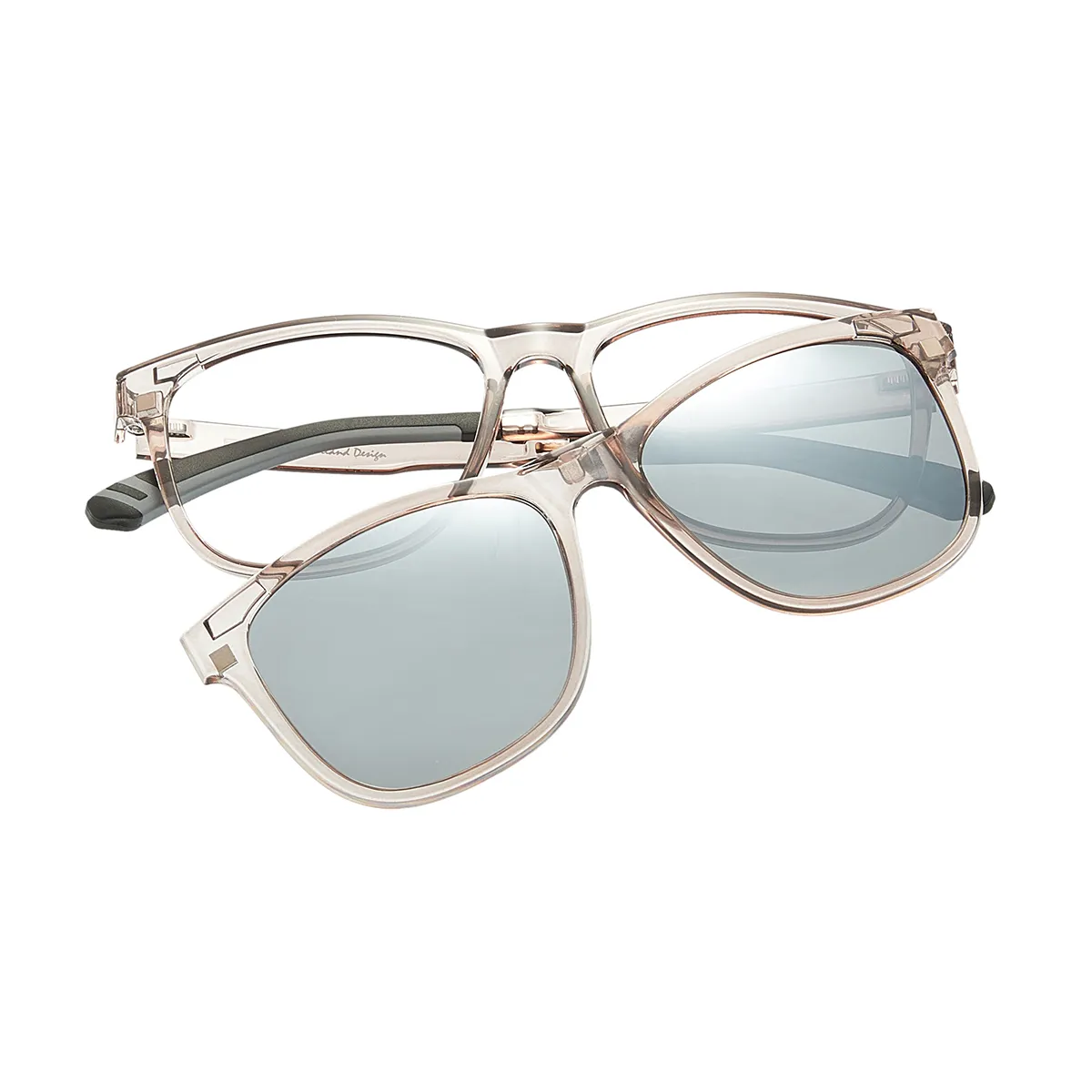 Gene - Square Clear Brown/Smoke Mirror Clip On Sunglasses for Men & Women